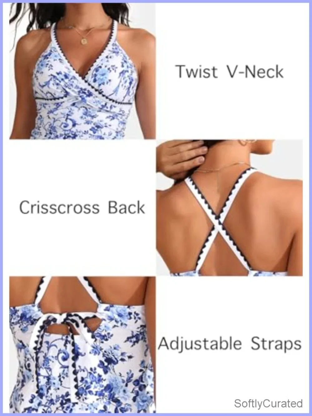 Tankini Swimsuit Two Piece Tummy Control Bathing Suit with Skirt V-Neck